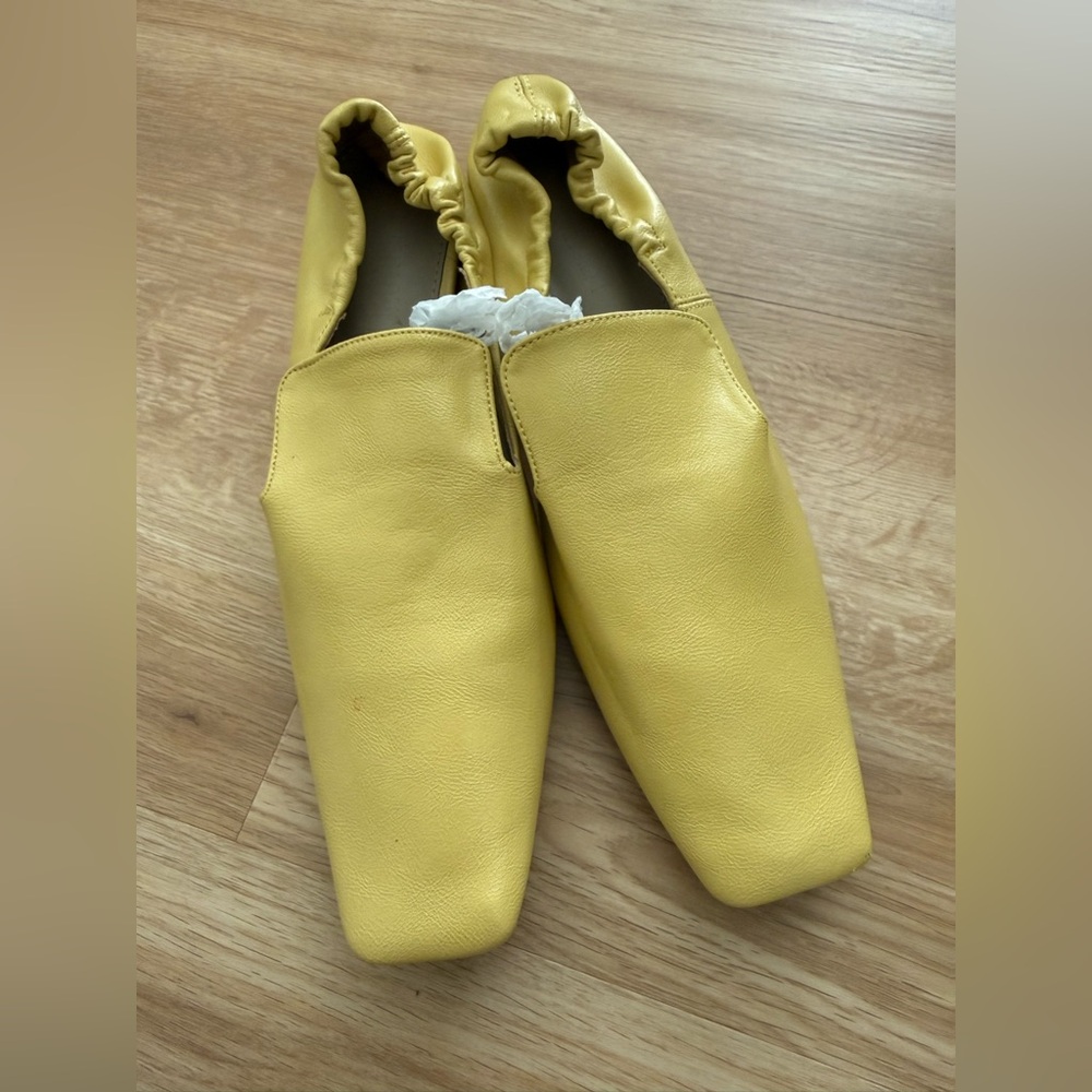 Yellow Soft leather Square-Toe Slip-On Shoes